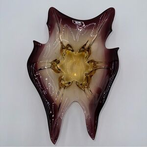 Vintage Murano Glass Art Bowl in Amber, Purple and Gold Ombré Star MCM Boho